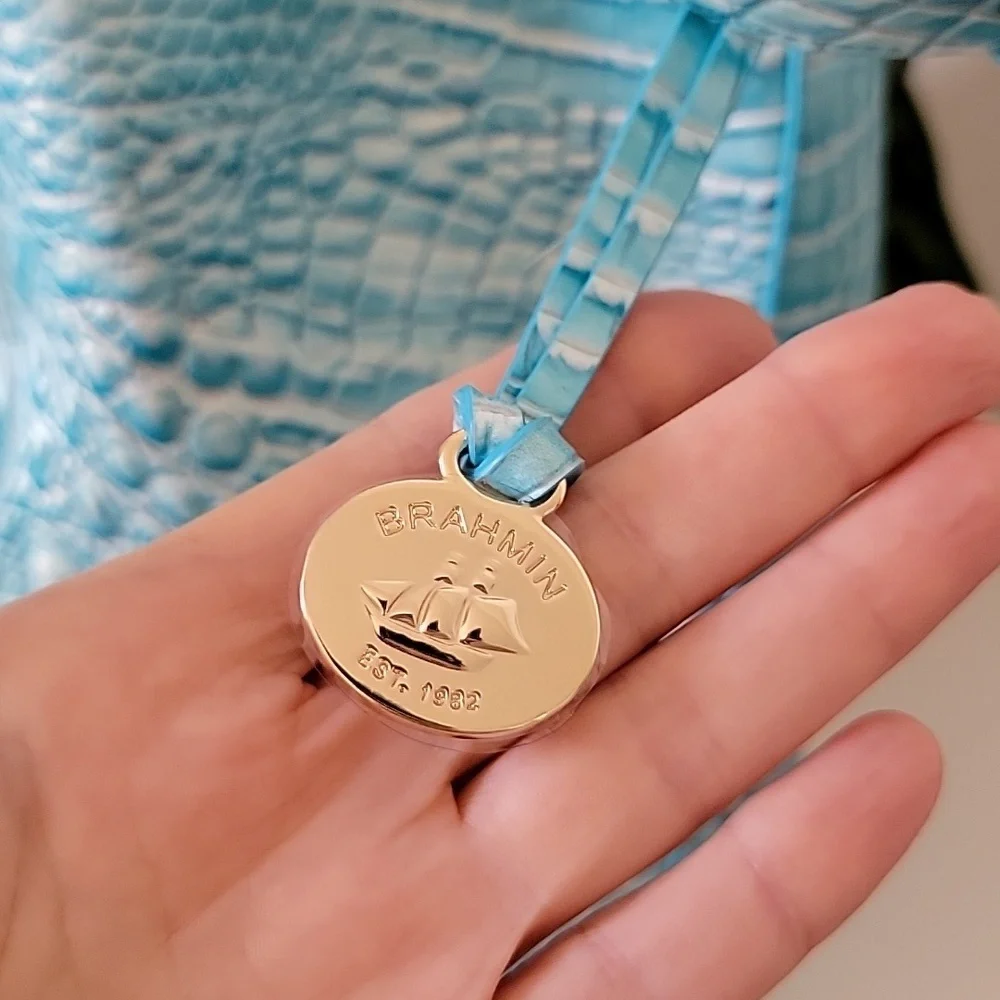 Brahmin Turquoise Croc-Embossed Shoulder Bag - Picture 9 of 14